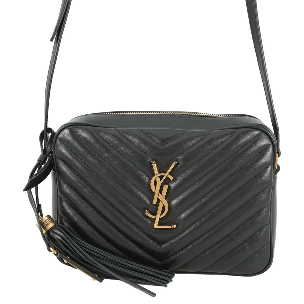 Saint Laurent Paris Shoulder Bag Lou Camera V stitch Leather Black Tassel